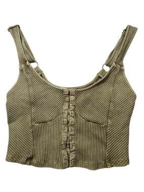 Bobbles & Lace Hook You In Tank Taupe Ribbed Hook Front Crop Top Cotton Blend M